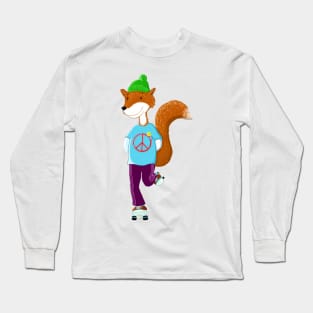 Groovy Rollerskating Fox Long Sleeve T-Shirt